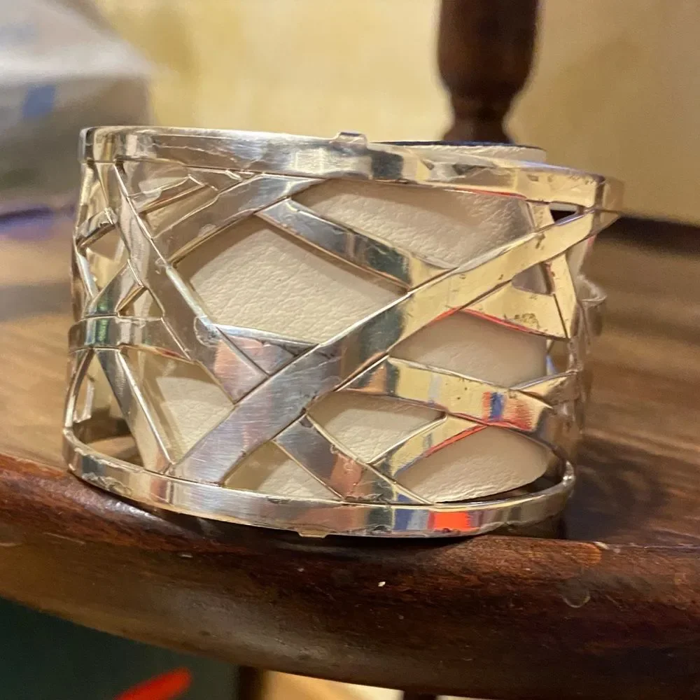 Brighton Silver Christo‎ Maritzburg Wide Cuff Bracelet with black white leather